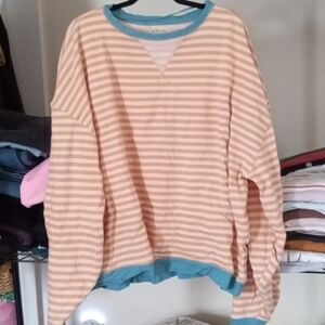 We The Free Blue and Cantaloupe , Pink, Knit Top Size Large